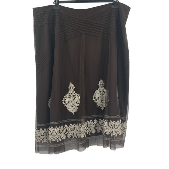 Nygard Boho Lace Overlay Brown Midi Skirt Women’s Size 20 3X Zip Closure - Picture 2 of 11